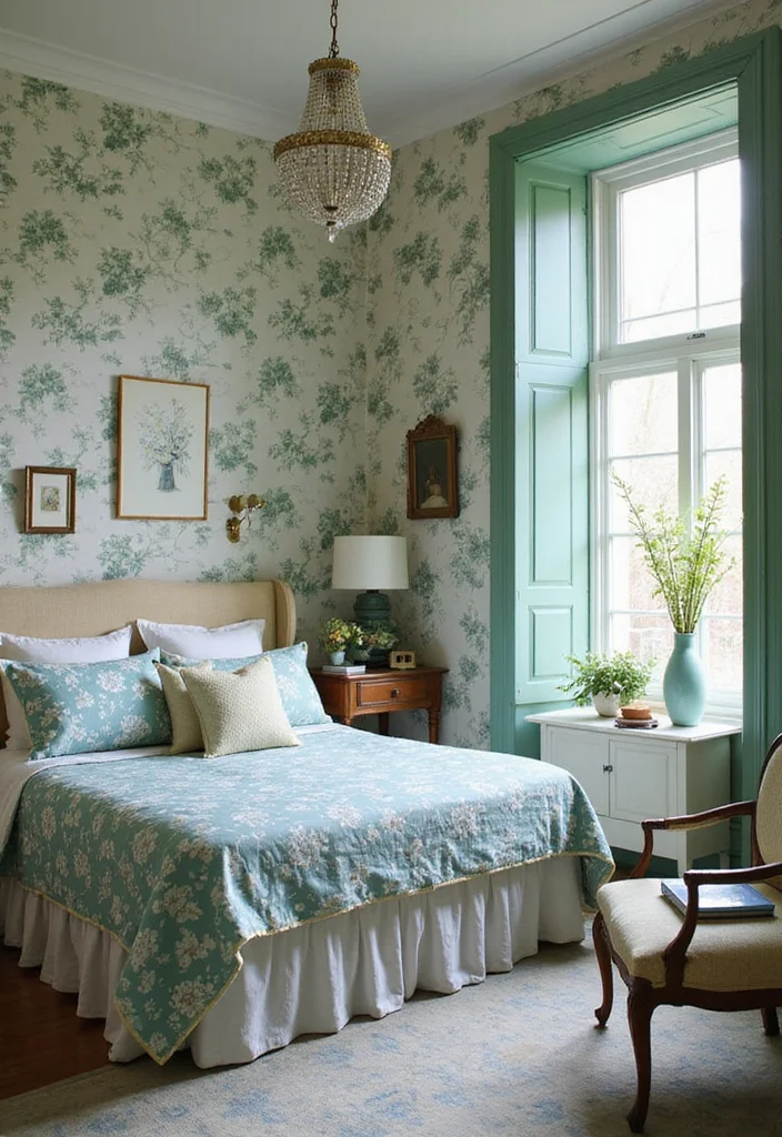 12 Blue and Green Bedroom Ideas for Calm Fresh Vibes - 8. Vintage Charm