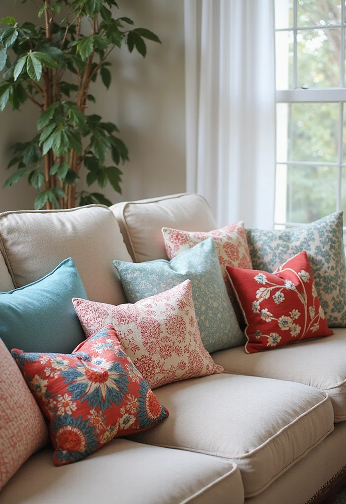 12 Bright Living Room Ideas for Airy Light Filled Spaces - 10. Bright Throw Pillows
