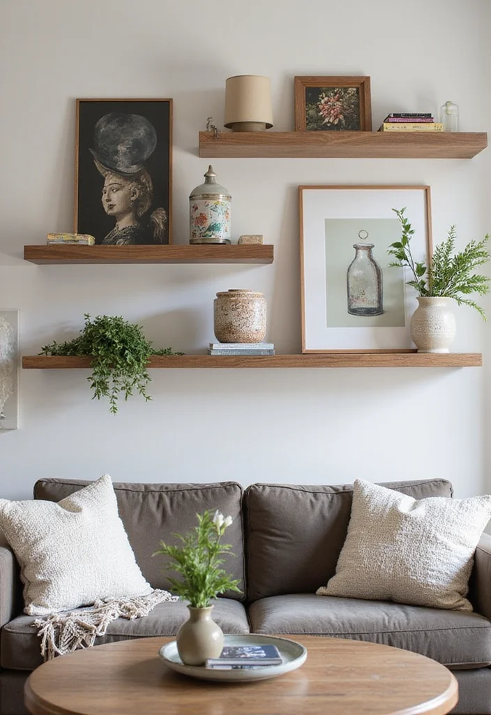 12 Bright Living Room Ideas for Airy Light Filled Spaces - 12. Incorporate Artwork Display Shelves