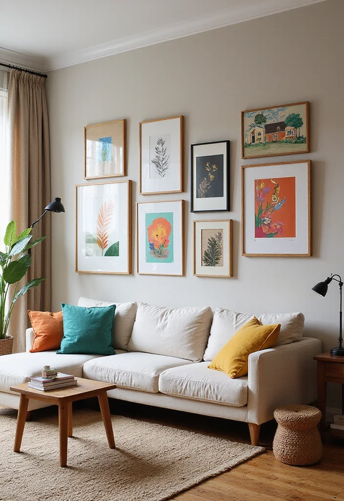 12 Bright Living Room Ideas for Airy Light Filled Spaces - 8. Bright Artwork