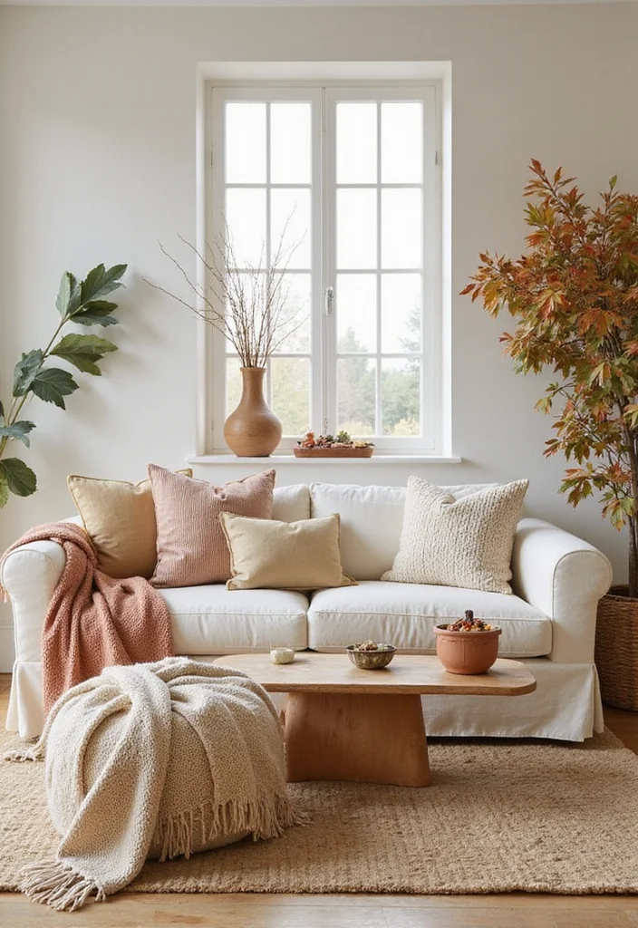 12 Cream Living Room Ideas for Soft Warm Neutrals - 12. Seasonal Decor Updates