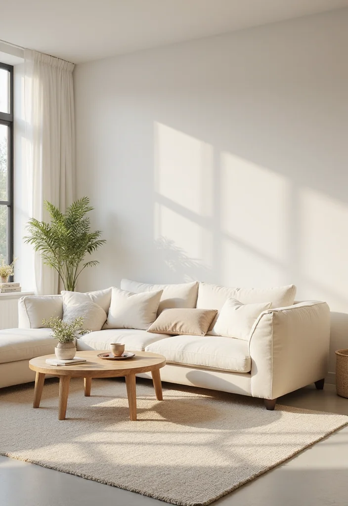 12 Cream Living Room Ideas for Soft Warm Neutrals - 6. Minimalistic Furniture Layout