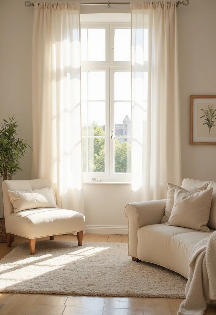 12 Cream Living Room Ideas for Soft Warm Neutrals - 9. Soft Cream Curtains