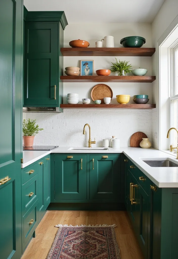12 Dark Green Kitchen Ideas for Rich Modern Character - 1. Emerald Elegance: Cabinets That Dazzle