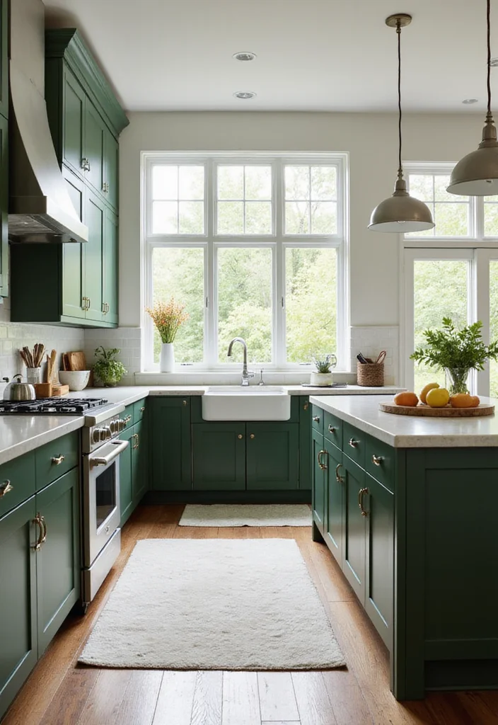 12 Dark Green Kitchen Ideas for Rich Modern Character - 11. Natural Light: Enhancing Greenery