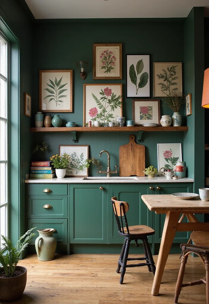 12 Dark Green Kitchen Ideas for Rich Modern Character - 12. Artful Decor: Personal Touches