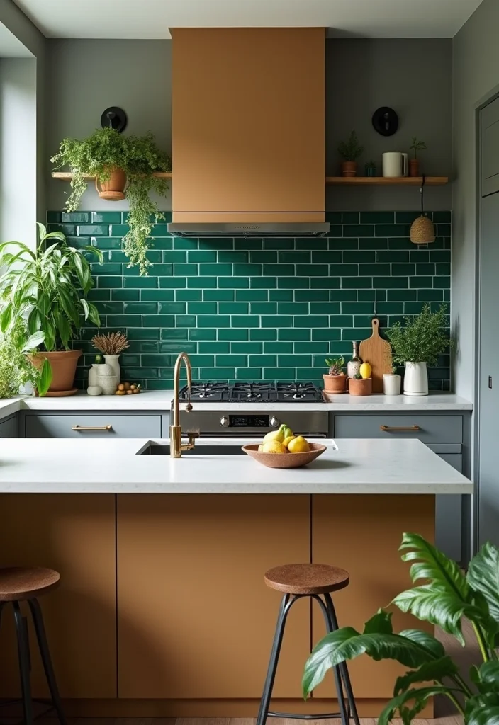12 Dark Green Kitchen Ideas for Rich Modern Character - 2. Forest Green Tiles: A Textural Delight