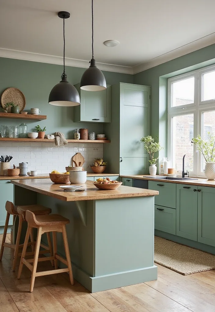 12 Dark Green Kitchen Ideas for Rich Modern Character - 3. Sage Green Accents: Soft Yet Striking