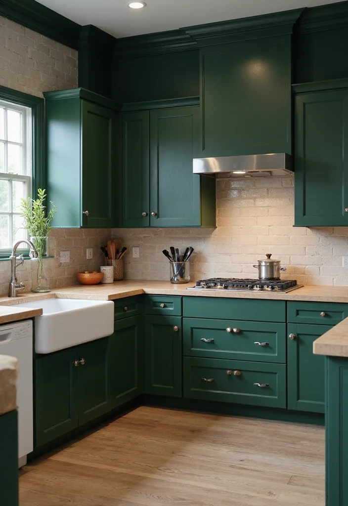12 Dark Green Kitchen Ideas for Rich Modern Character - 7. Dark Green Paint: A Classic Choice
