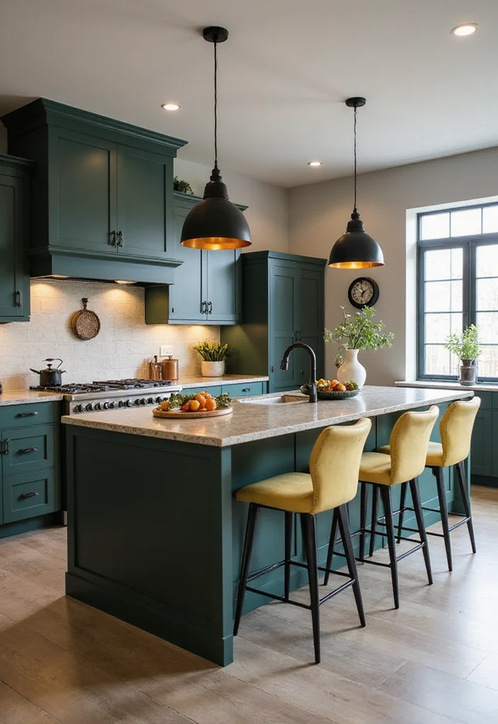 12 Dark Green Kitchen Ideas for Rich Modern Character - 9. Dark Green Islands: A Centerpiece to Adore
