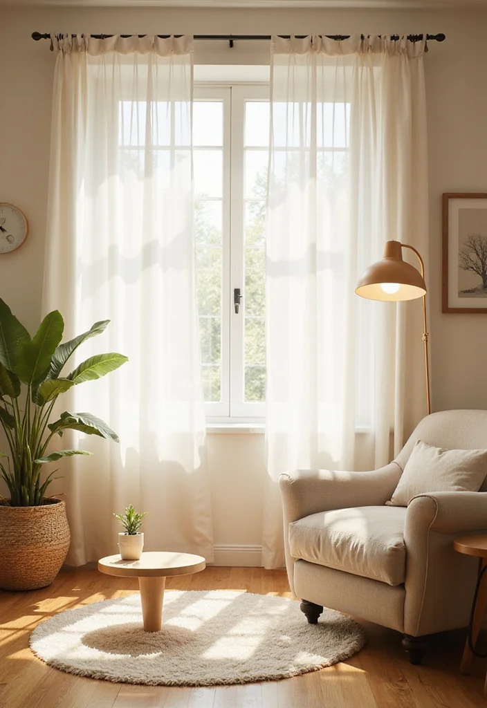 12 Girly Living Room Ideas for Fresh Playful Style - 12. Light and Airy Curtains
