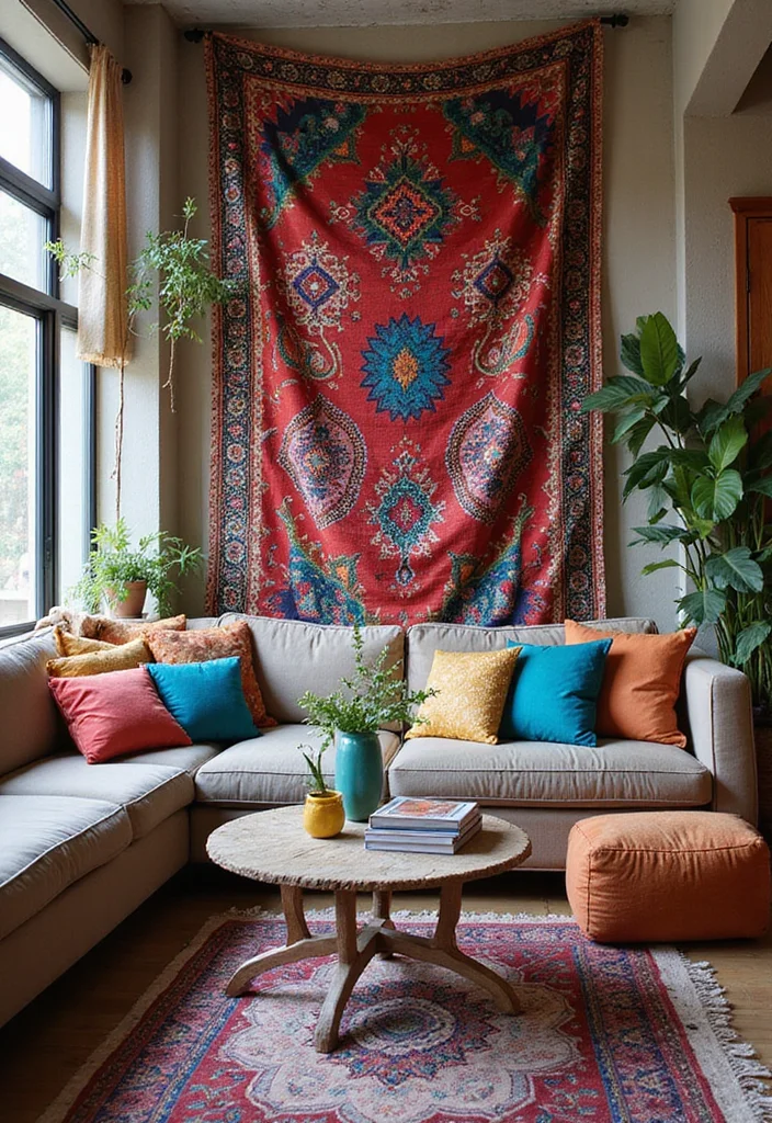 12 Girly Living Room Ideas for Fresh Playful Style - 2. Vibrant Bohemian Joy