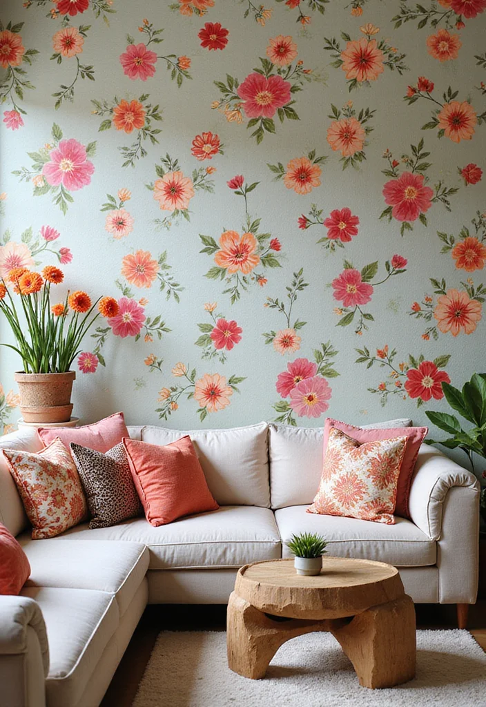12 Girly Living Room Ideas for Fresh Playful Style - 3. Whimsical Floral Prints