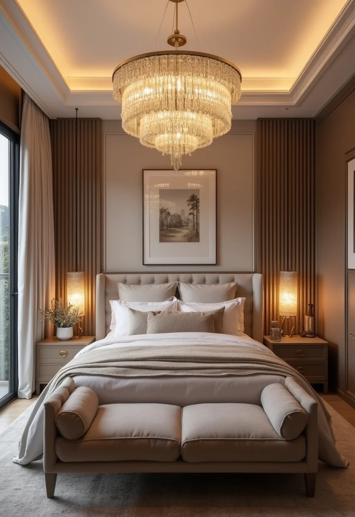 12 Glam Bedroom Ideas for Chic Luxurious Spaces 12 12 Glam Bedroom Ideas for Chic Luxurious Spaces - 2. Statement Lighting Fixtures