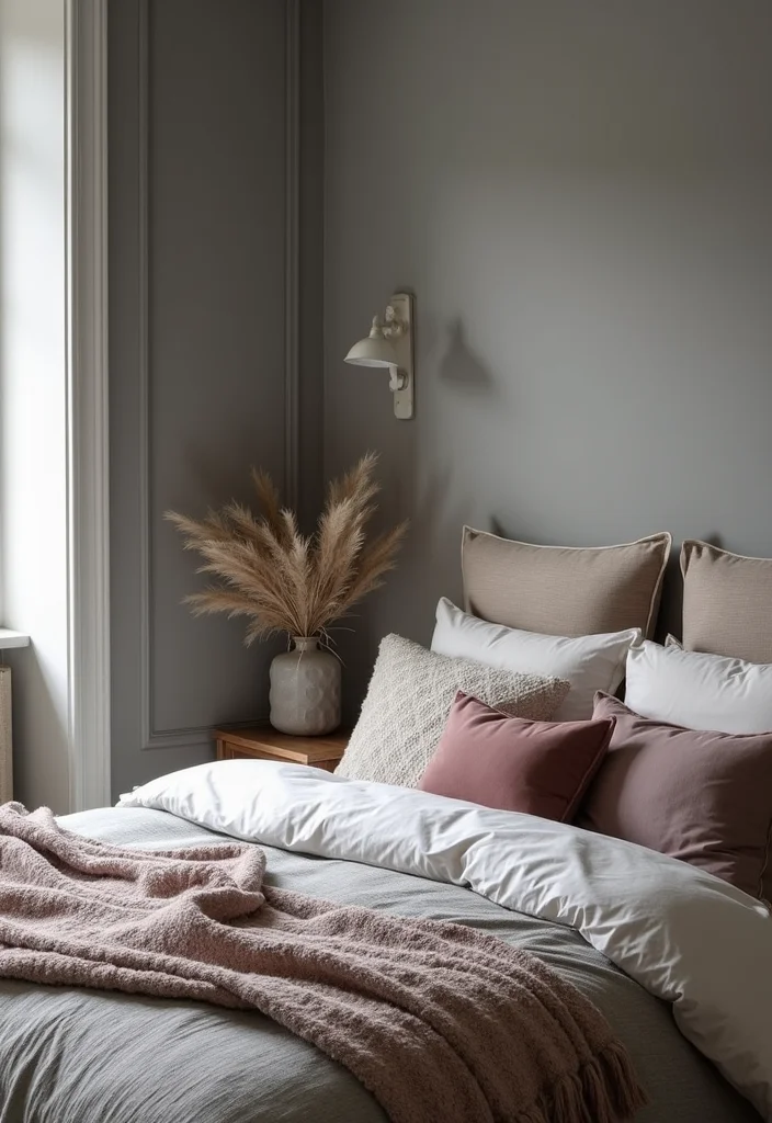 12 Grey Wall Bedroom Ideas for Soft Neutral Comfort - 5. Soft Grey and Textured Fabrics