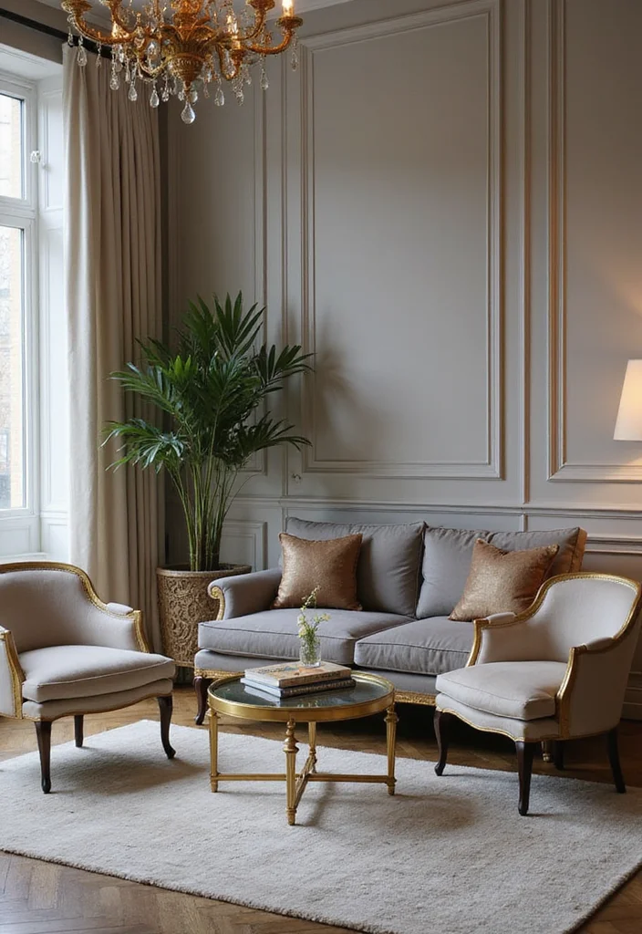12 Grey and Gold Living Room Ideas for Chic Modern Glam - 5. Gold-Trimmed Furniture