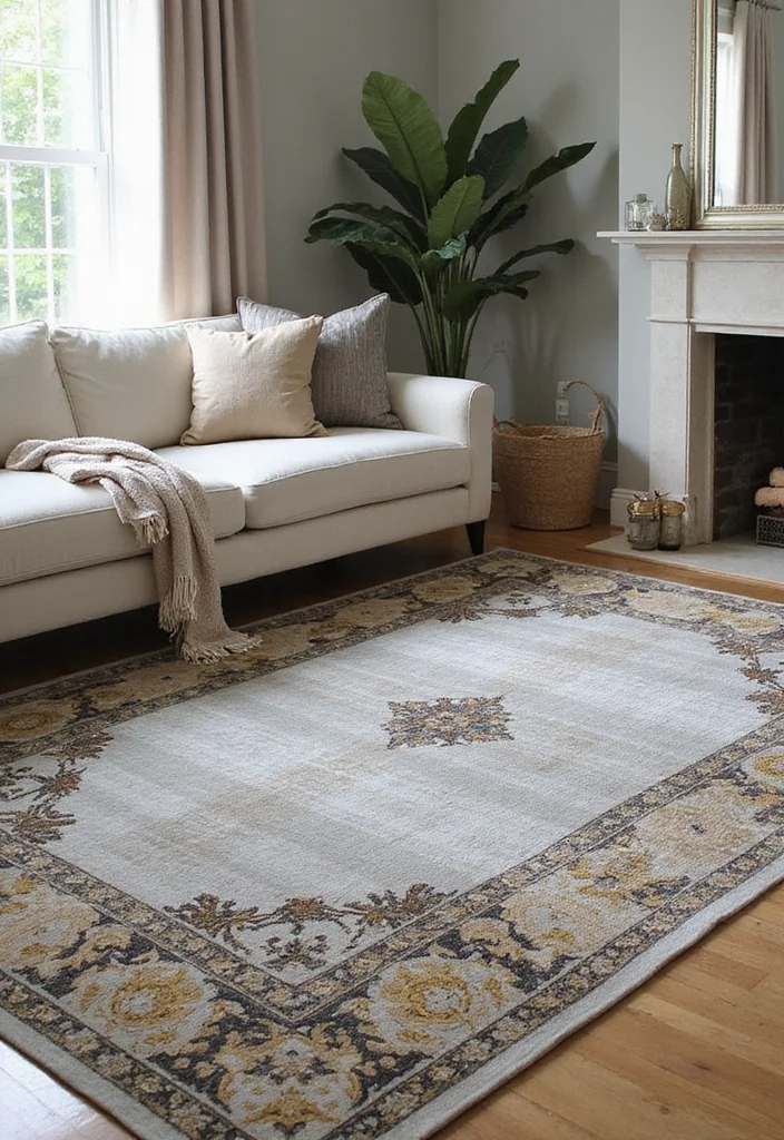 12 Grey and Gold Living Room Ideas for Chic Modern Glam - 7. Elegant Area Rugs