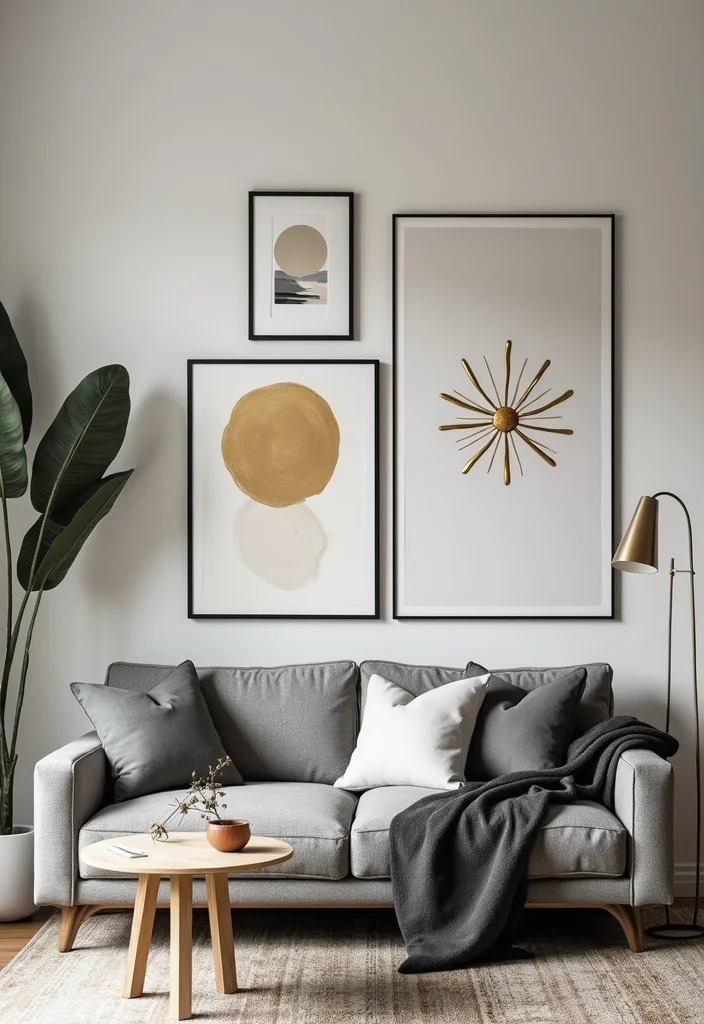 12 Grey and Gold Living Room Ideas for Chic Modern Glam - 8. Striking Wall Art