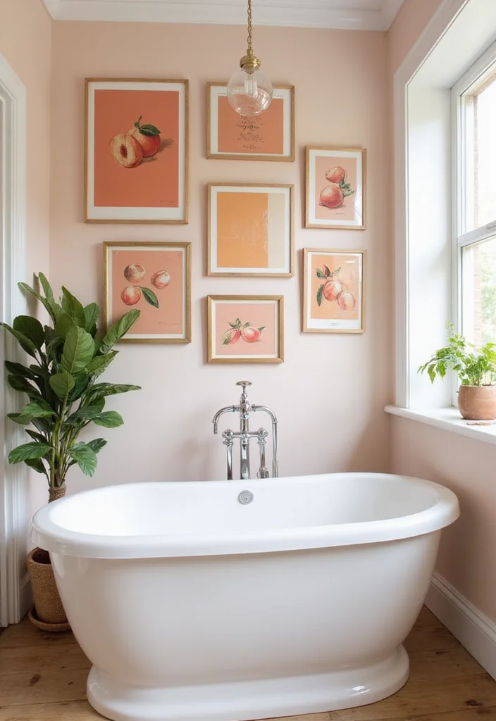12 Peach Bathroom Ideas for Soft Warm Modern Charm 56 12 Peach Bathroom Ideas for Soft Warm Modern Charm - 6. Artistic Peach Artwork