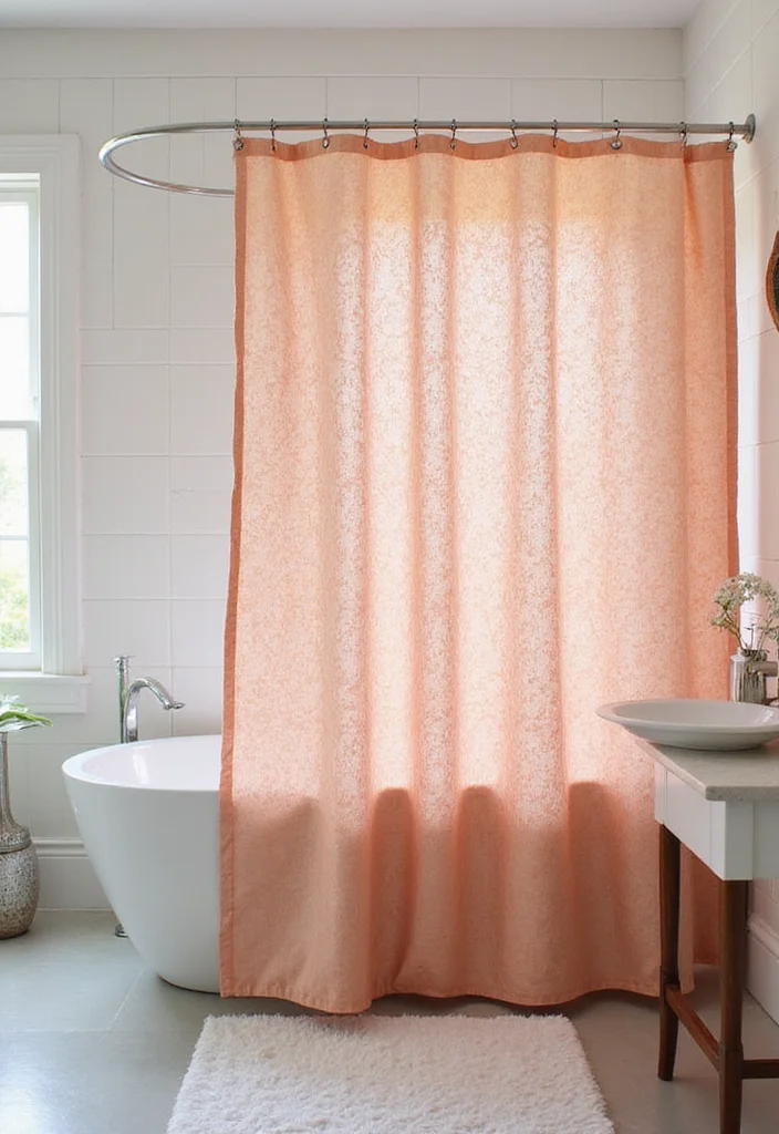 12 Peach Bathroom Ideas for Soft Warm Modern Charm 67 12 Peach Bathroom Ideas for Soft Warm Modern Charm - 7. Peach Shower Curtain Ideas