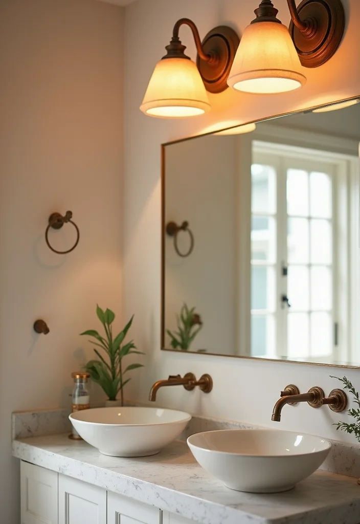 12 Peach Bathroom Ideas for Soft Warm Modern Charm 89 12 Peach Bathroom Ideas for Soft Warm Modern Charm - 9. Peach Lighting Fixtures