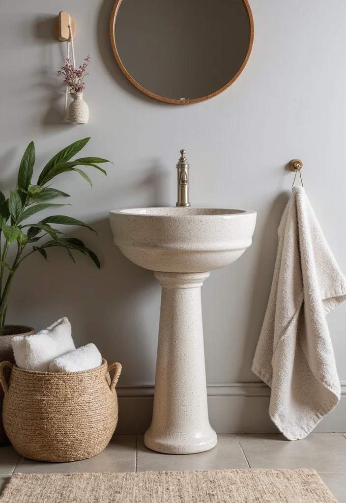 12 Pedestal Sink Bathroom Ideas for Clean Open Spaces - 10. Textured Surfaces