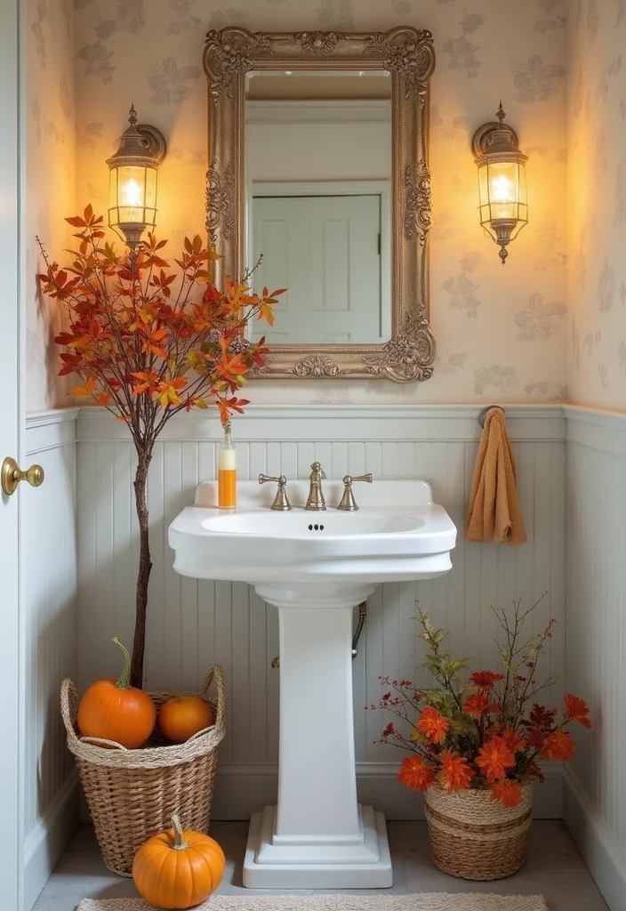 12 Pedestal Sink Bathroom Ideas for Clean Open Spaces - 11. Seasonal Decor