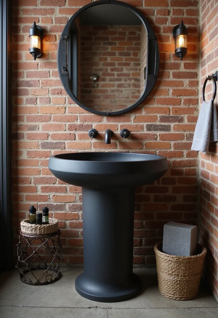 12 Pedestal Sink Bathroom Ideas for Clean Open Spaces - 6. Industrial Chic