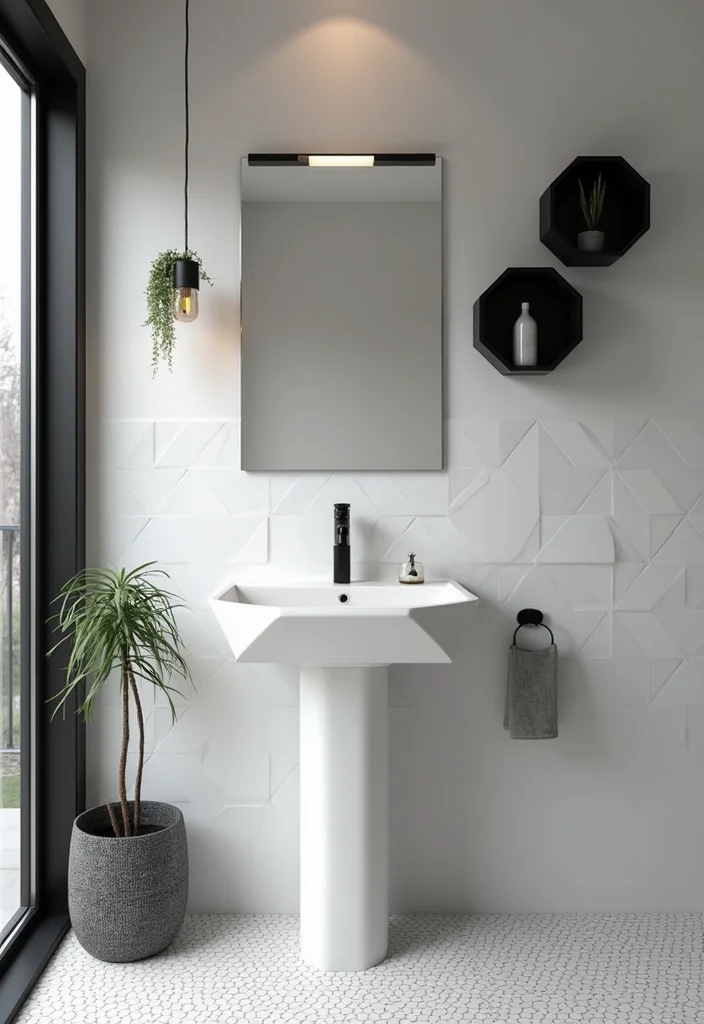 12 Pedestal Sink Bathroom Ideas for Clean Open Spaces - 8. Geometric Accents