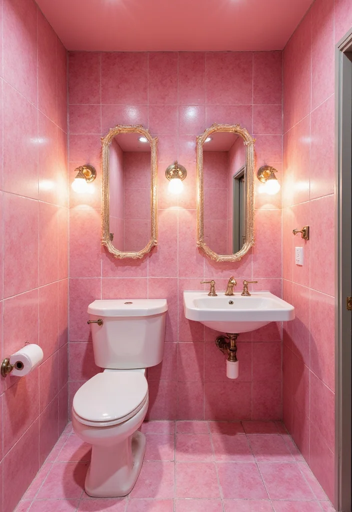 12 Pink Tile Bathroom Ideas for Playful Retro Style - 12. Statement Lighting: Highlight Your Pink Tiles
