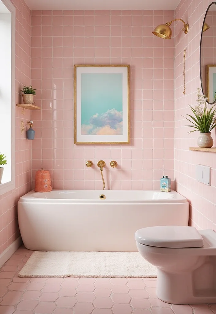 12 Pink Tile Bathroom Ideas for Playful Retro Style - 3. Soft Pastels: Blush Pink Tile Elegance