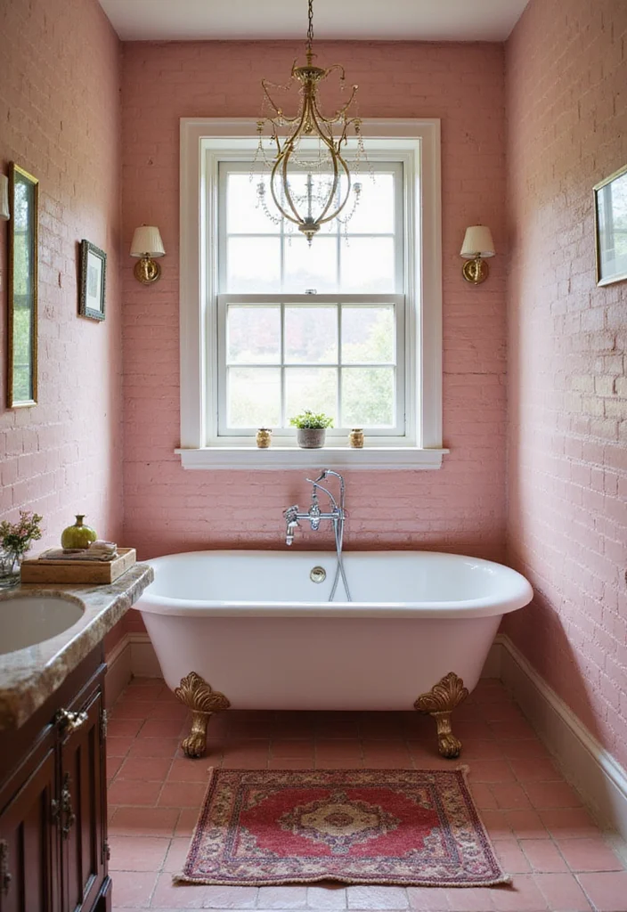 12 Pink Tile Bathroom Ideas for Playful Retro Style - 7. Vintage Charm: Clawfoot Tub and Pink Tiles