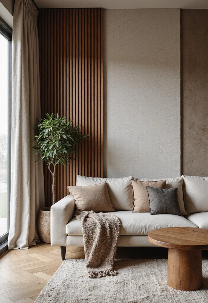 12 Slat Wall Ideas Living Room for Modern Textured Design - 12. Layered Textures
