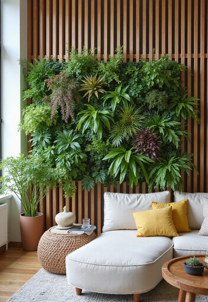12 Slat Wall Ideas Living Room for Modern Textured Design - 5. Vertical Garden Feature