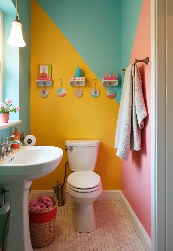 12 Small Bathroom With Corner Shower Ideas for Better Layout 122 12 Small Bathroom With Corner Shower Ideas for Better Layout - 12. Playful Color Schemes