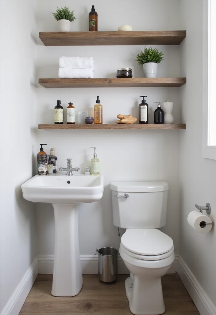 12 Small Bathroom With Corner Shower Ideas for Better Layout 23 12 Small Bathroom With Corner Shower Ideas for Better Layout - 3. Floating Shelves for Storage