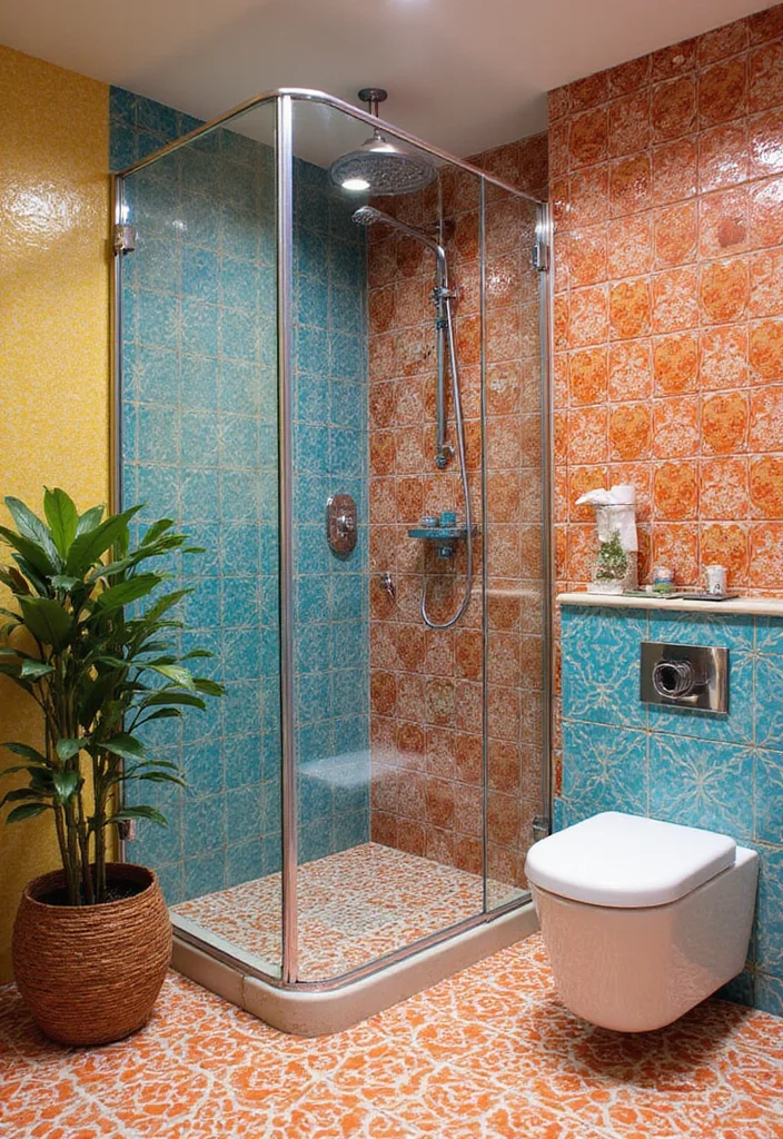 12 Small Bathroom With Corner Shower Ideas for Better Layout 45 12 Small Bathroom With Corner Shower Ideas for Better Layout - 5. Bold Tile Patterns