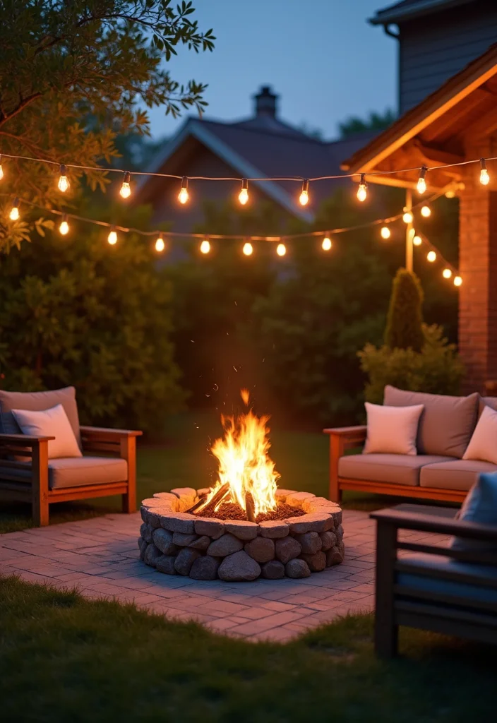 12 Square Backyard Ideas for Smart Structured Layouts - 1. Cozy Fire Pit Lounge