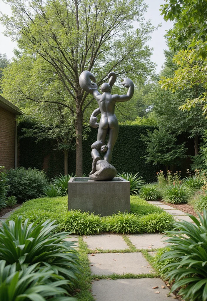 12 Square Backyard Ideas for Smart Structured Layouts - 12. Outdoor Art Installations