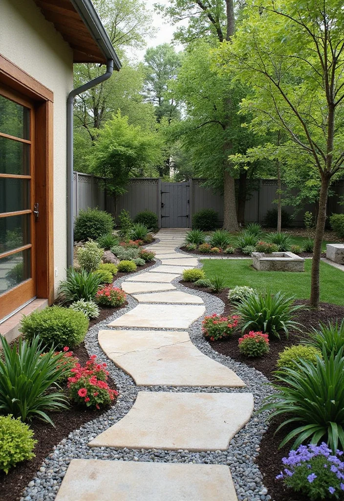12 Square Backyard Ideas for Smart Structured Layouts - 8. Artistic Pathways and Borders