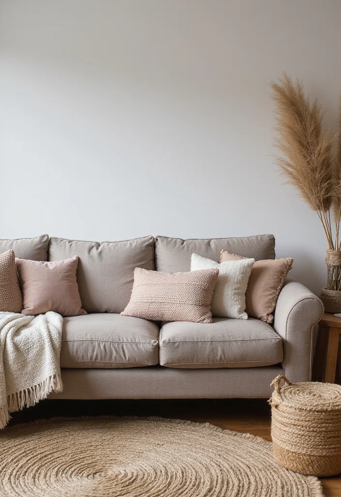 12 Taupe Sofa Living Room Ideas for Soft Neutral Appeal - 2. Cozy Layering