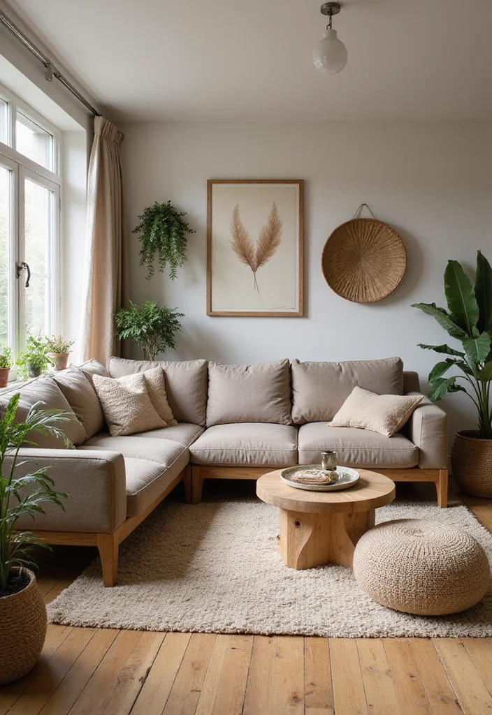 12 Taupe Sofa Living Room Ideas for Soft Neutral Appeal - 6. Nature-Inspired Retreat