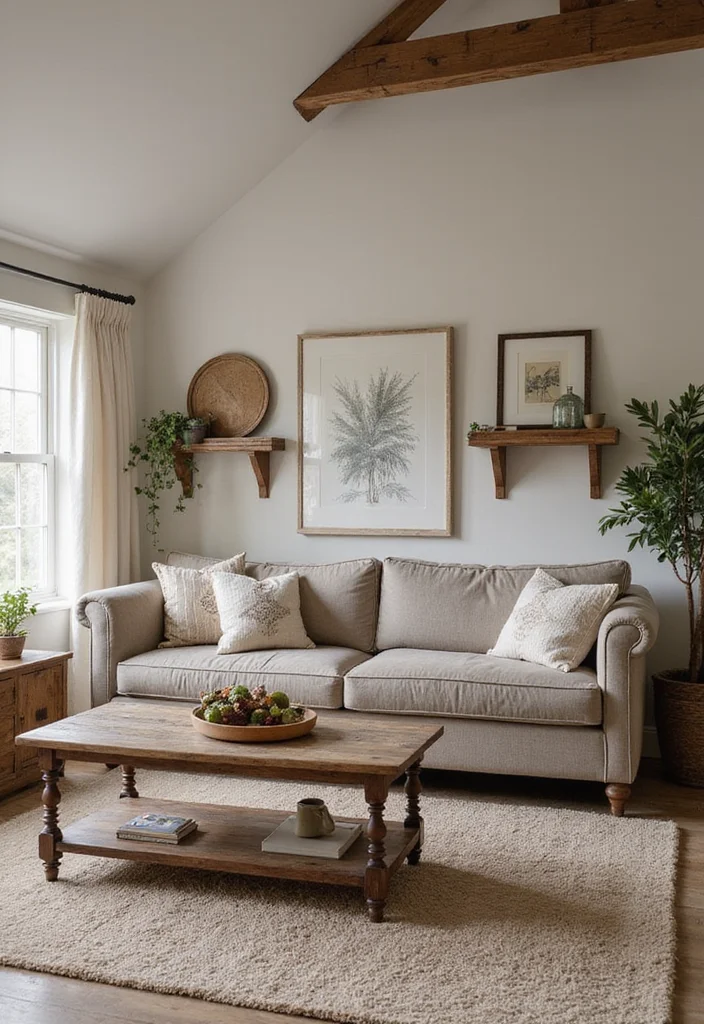 12 Taupe Sofa Living Room Ideas for Soft Neutral Appeal - 8. Farmhouse Flair