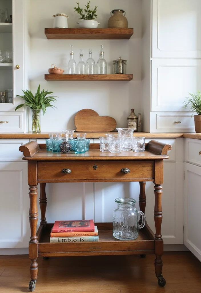 12 Vintage Kitchen Decor Ideas for Charming Retro Style - 11. Vintage-Inspired Bar Carts