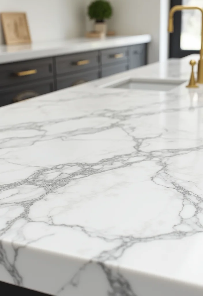 12 White Kitchen Countertop Ideas for Clean Bright Design - 2. Polished Marble Countertops