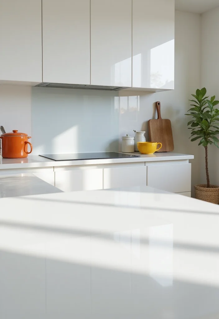 12 White Kitchen Countertop Ideas for Clean Bright Design - 8. Shiny White Glass Countertops