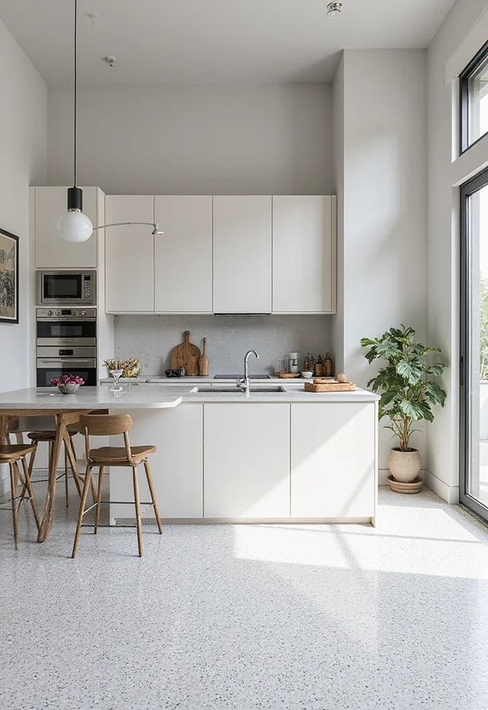 12 White Kitchen Flooring Ideas for Light Spacious Appeal - 10. White Terrazzo Flooring