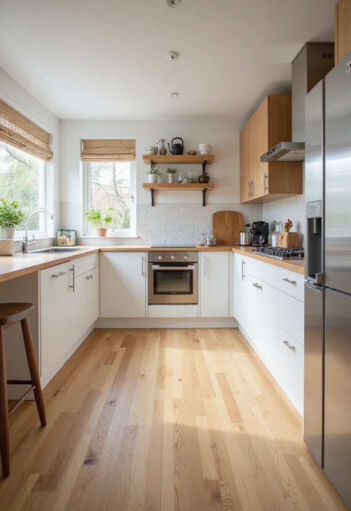 12 White Kitchen Flooring Ideas for Light Spacious Appeal - 3. Bamboo Flooring