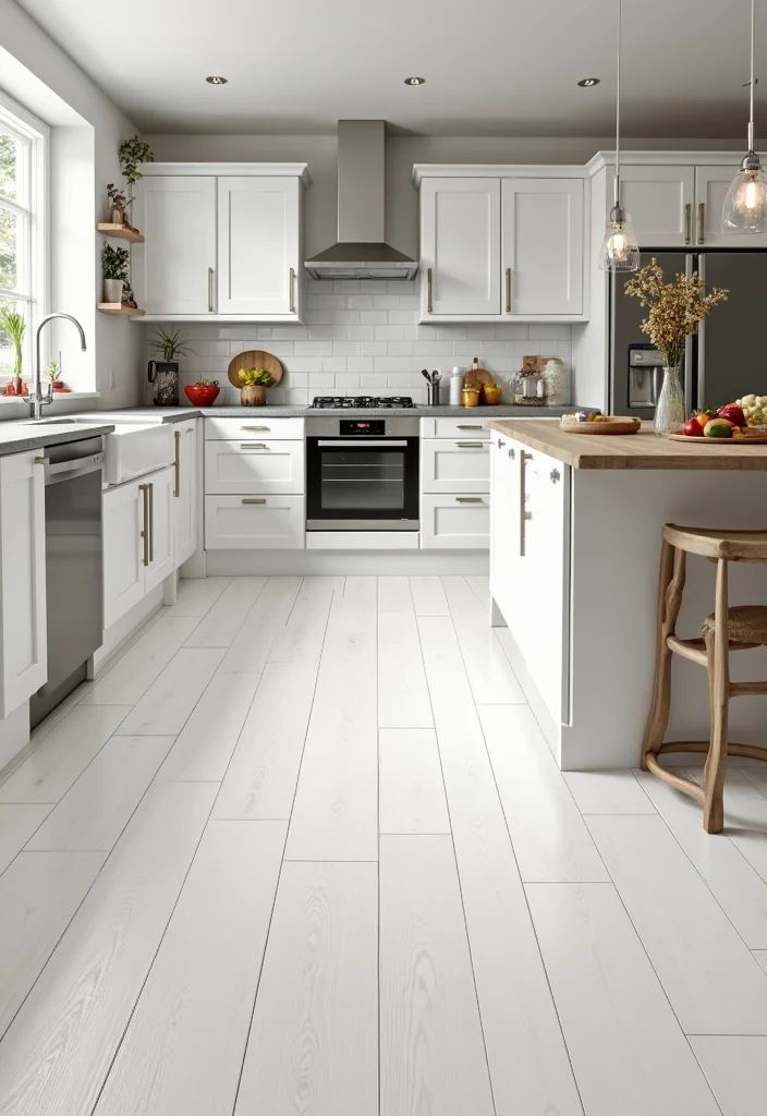 12 White Kitchen Flooring Ideas for Light Spacious Appeal - 5. Vinyl Plank Flooring