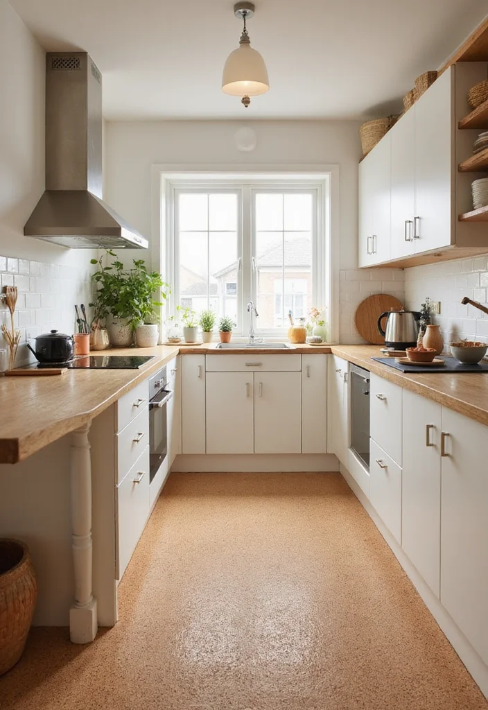 12 White Kitchen Flooring Ideas for Light Spacious Appeal - 9. Eco-friendly Cork Flooring